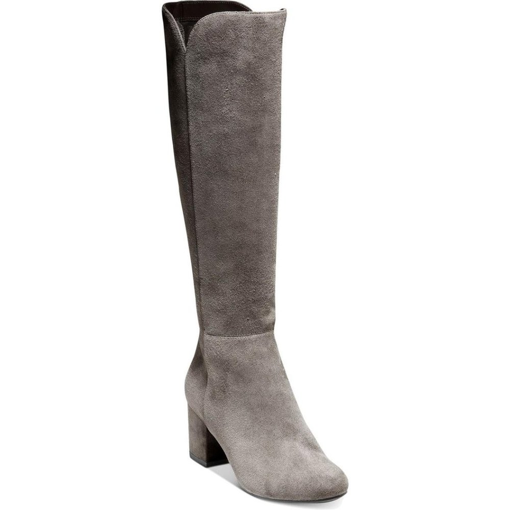 Cole Haan Women's Denise Solid Block Heel Storm Cloud Suede Knee-High Boots - SZ